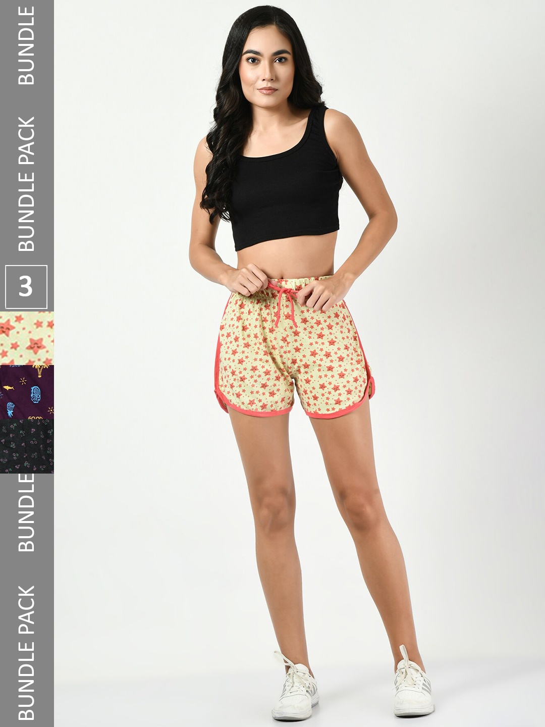 

BAESD Women Pack of 3 Conversational Printed Pure Cotton Hot Pants Shorts, Cream