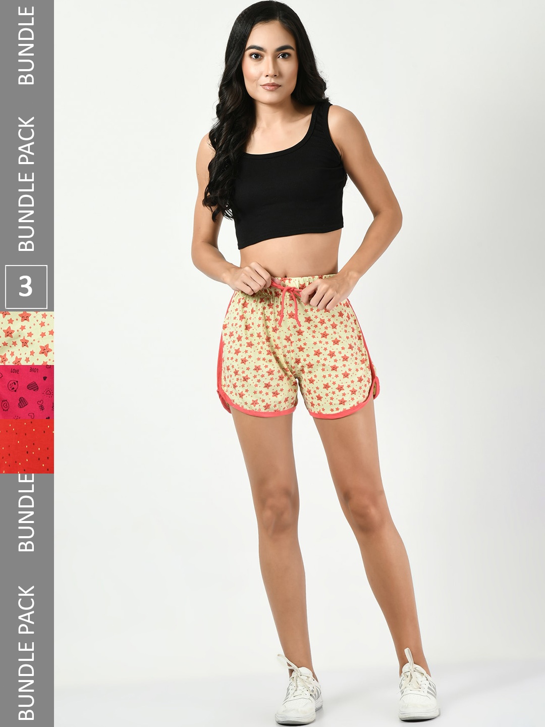 

BAESD Women Pack of 3 Conversational Printed Pure Cotton Hot Pants Shorts, Cream