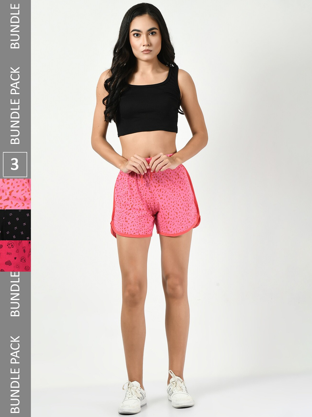 

BAESD Women Pack Of 3 High-Rise Floral Printed Pure Cotton Shorts, Pink