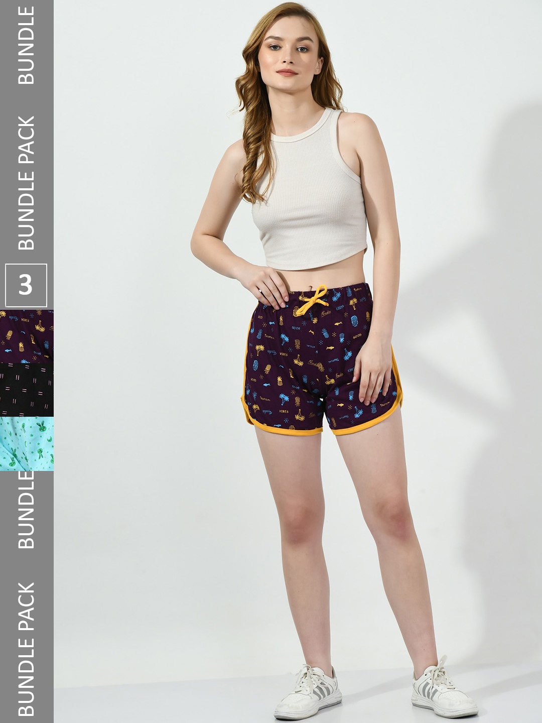 

BAESD Women Pack Of 3 Printed High-Rise Cotton Hot Pants, Burgundy