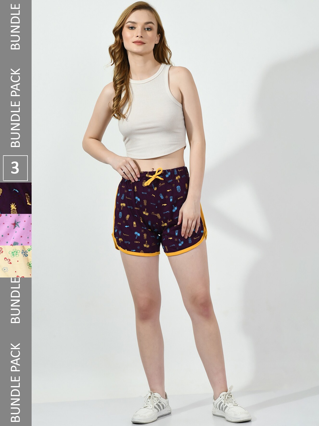 

BAESD Women Pack Of 3 Printed High-Rise Cotton Hot Pants, Burgundy
