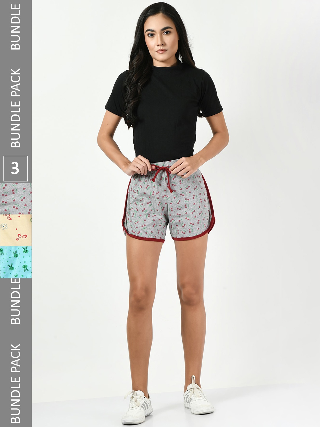 

BAESD Women Pack Of 3 Printed High-Rise Hot Pants, Grey