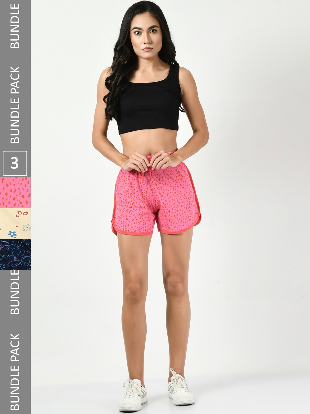 

BAESD Women Pack Of 3 High-Rise Floral Printed Pure Cotton Shorts, Pink