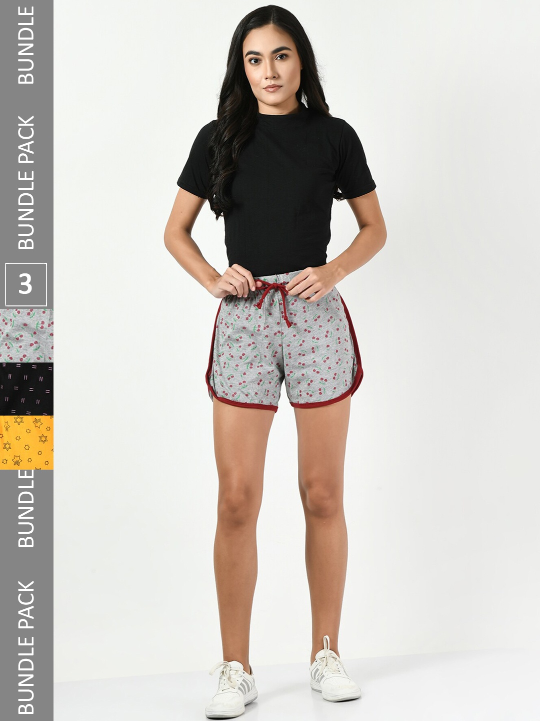 

BAESD Women Pack Of 3 Printed High-Rise Cotton Shorts, Grey