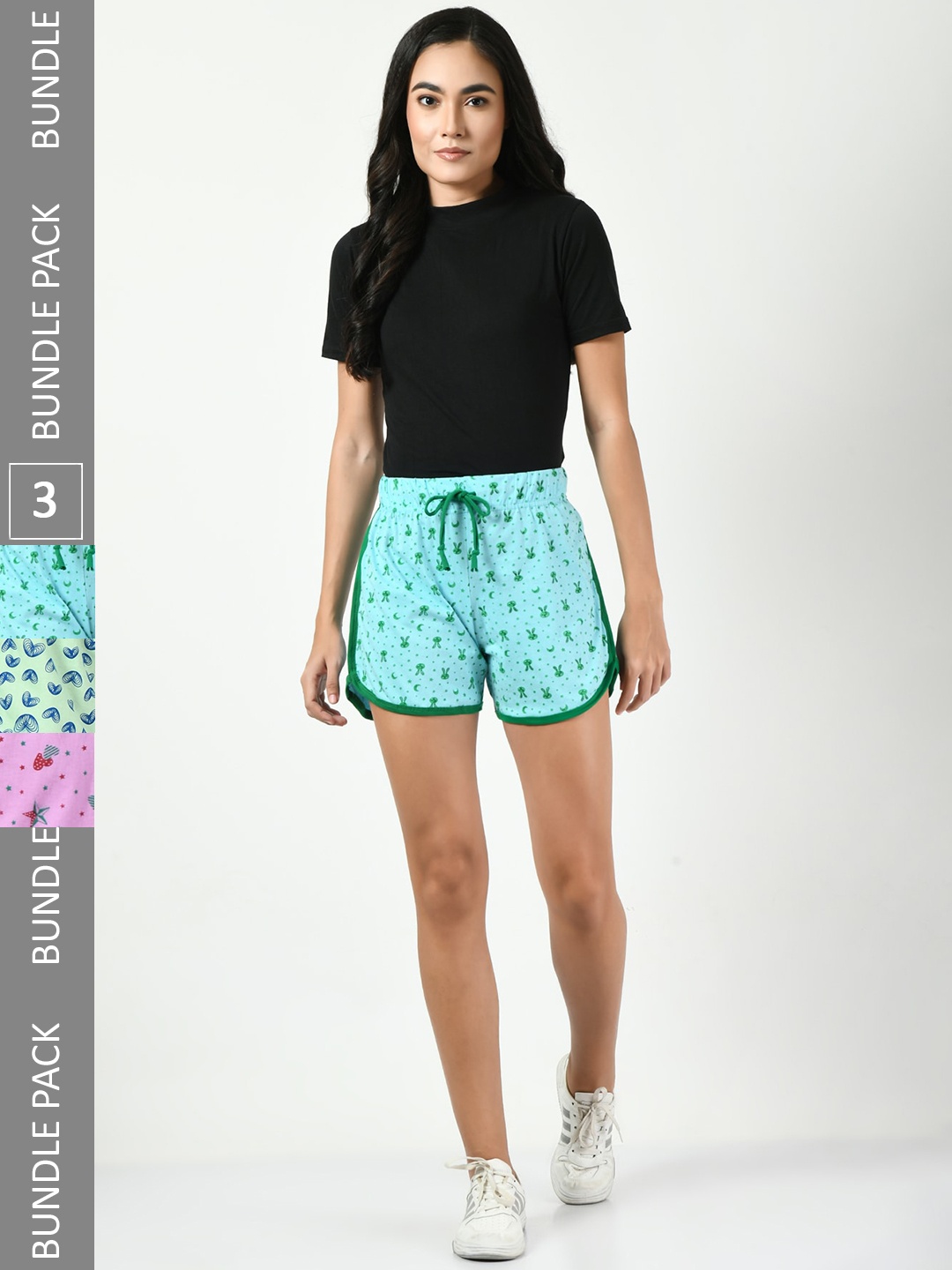 

BAESD Women Pack Of 3 Conversational Printed Pure Cotton Shorts, Blue