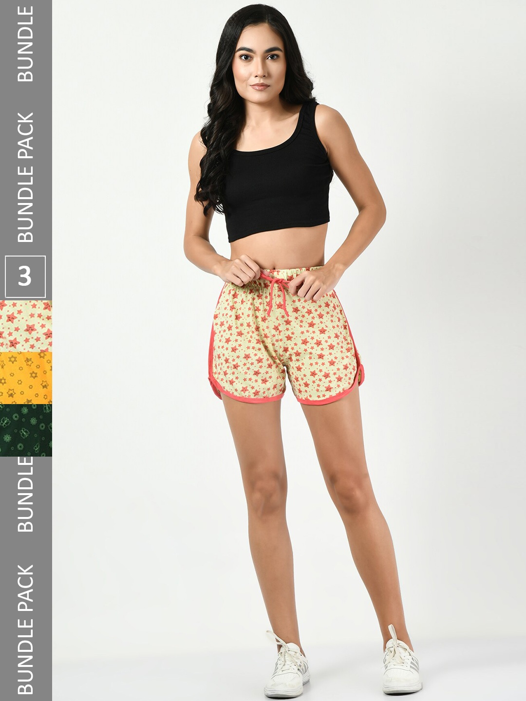 

BAESD Women Pack Of 3 Conversational Printed High-Rise Pure Cotton Shorts, Cream