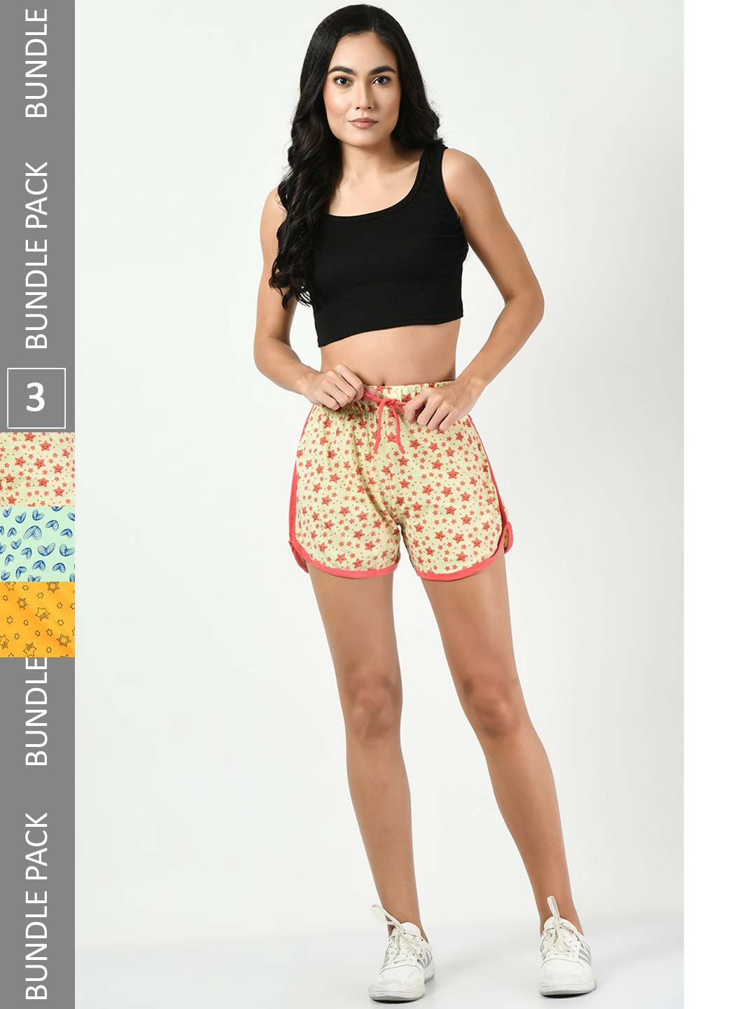 

BAESD Pack Of 3 Printed High-Rise Pure Cotton Shorts, Beige