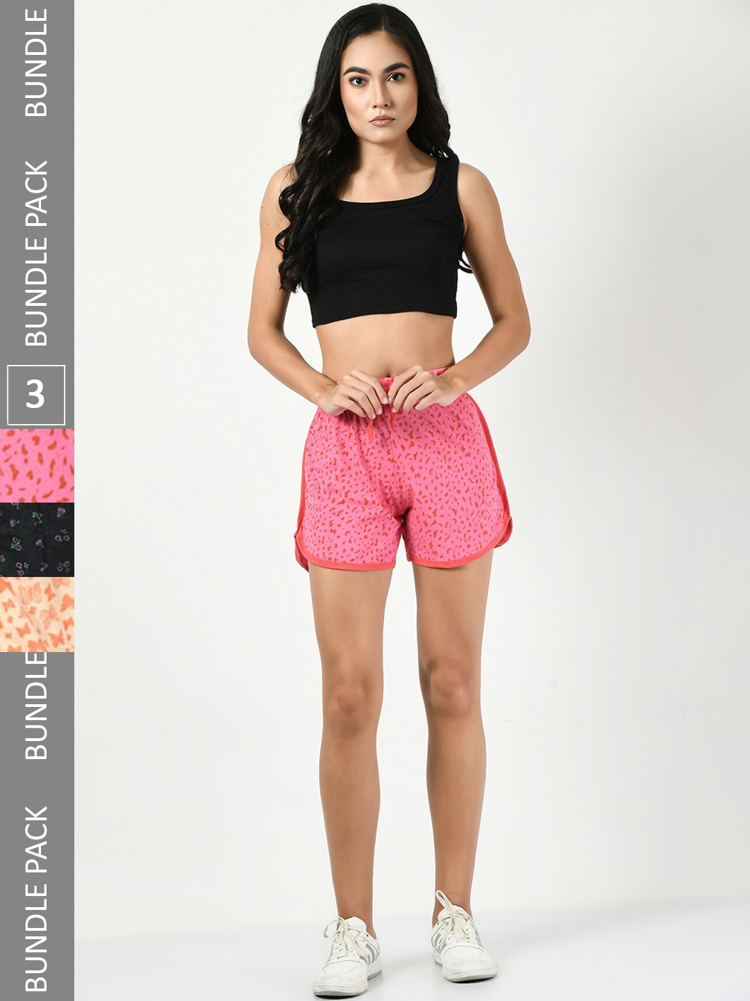 

BAESD Women Pack of 3 Striped Printed High-Rise Shorts, Pink