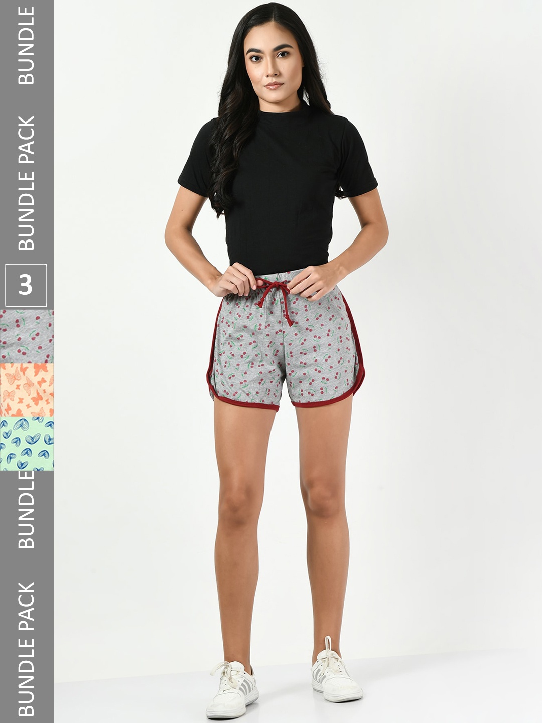 

BAESD Women Pack of 3 Printed High-Rise Cotton Shorts, Grey
