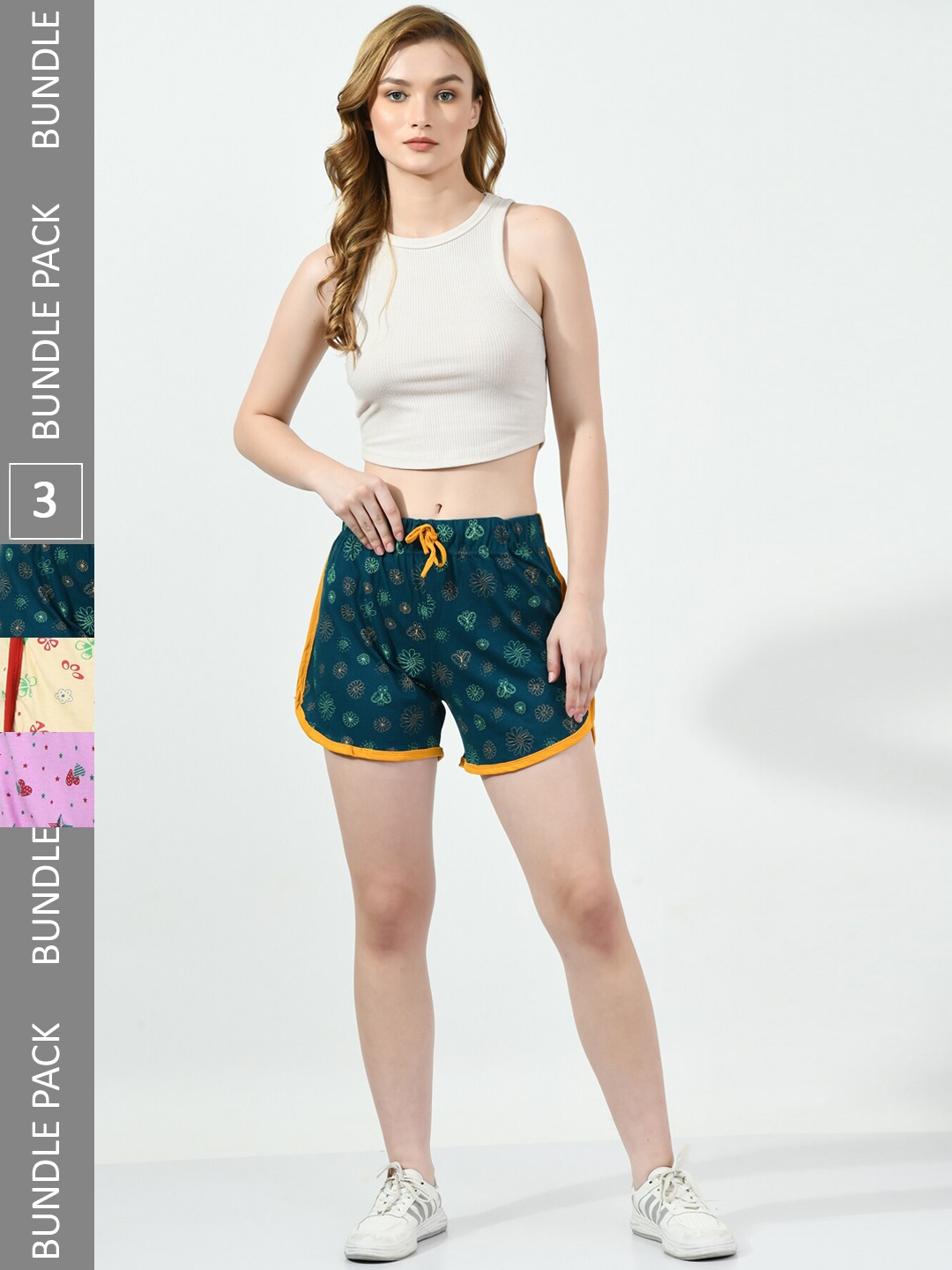 

BAESD Pack of 3 Printed High-Rise Pure Cotton Shorts, Teal