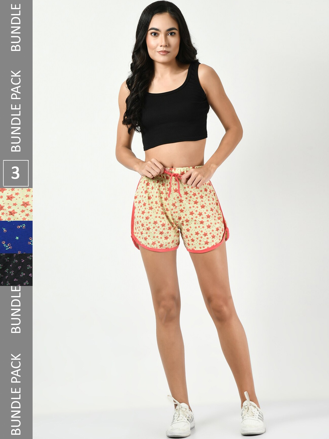 

BAESD Women Pack Of 3 Printed Pure Cotton Hotpant Shorts, Beige