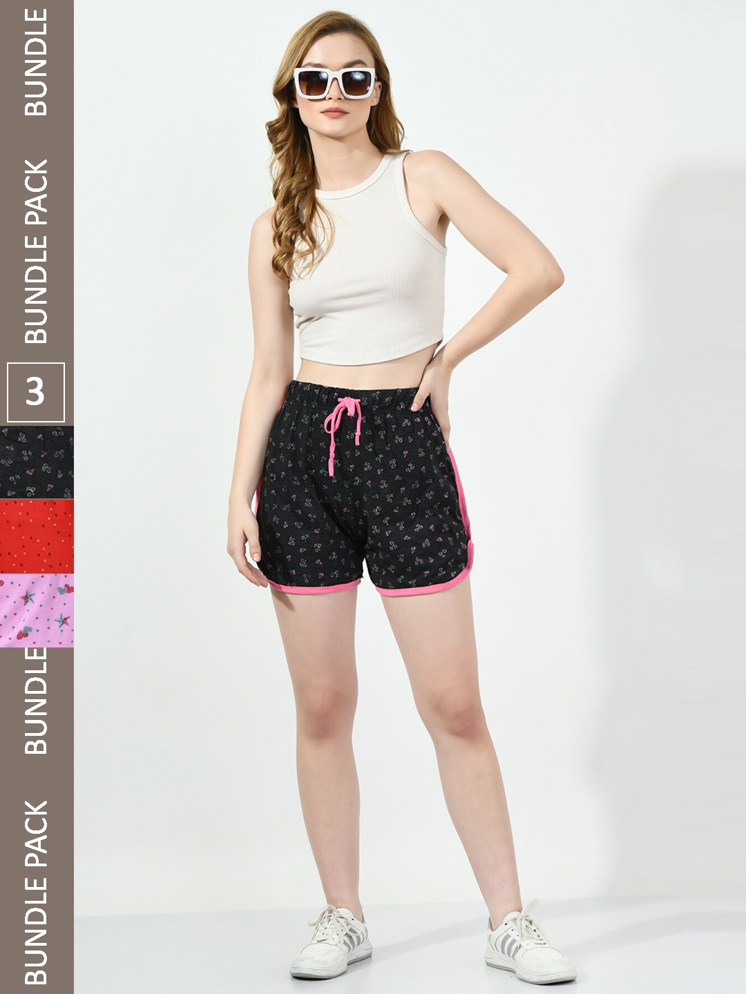 

BAESD Women Pack Of 3 Conversational Printed High-Rise Pure Cotton Shorts, Black