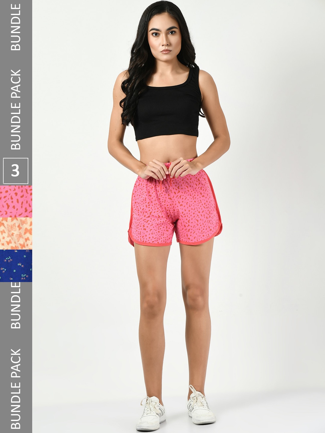 

BAESD Women Pack Of 3 Printed High-Rise Pure Cotton Regular Shorts, Pink