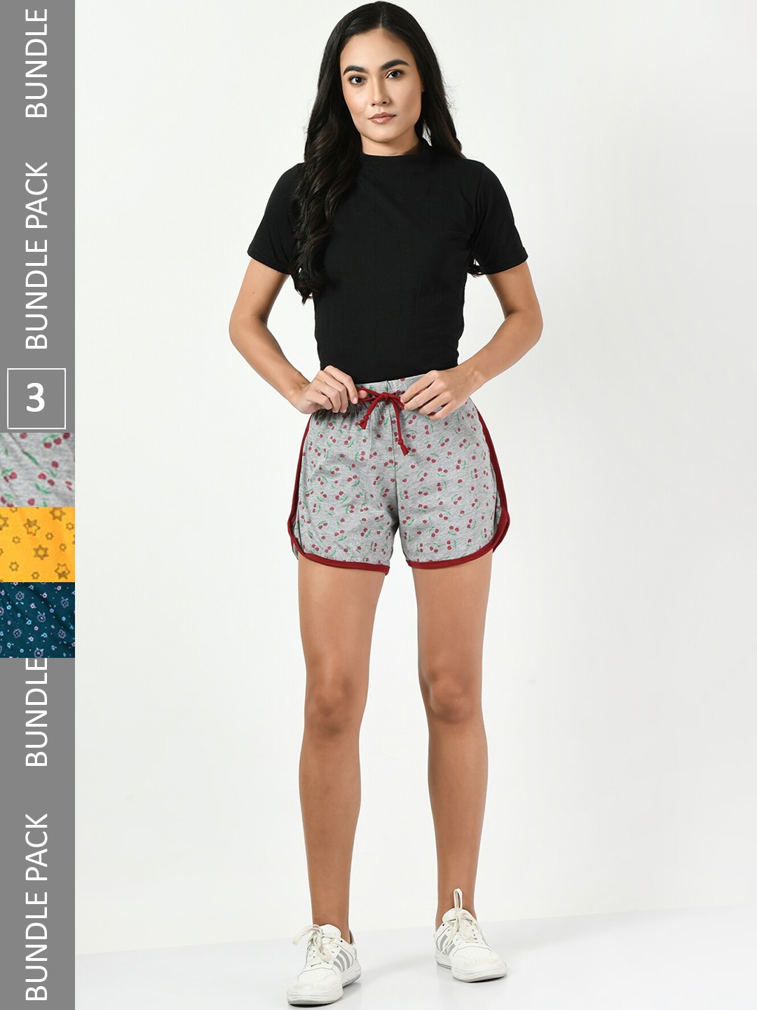 

BAESD Women Pack of 3 Conversational Printed Pure Cotton Hot Pants Shorts, Grey