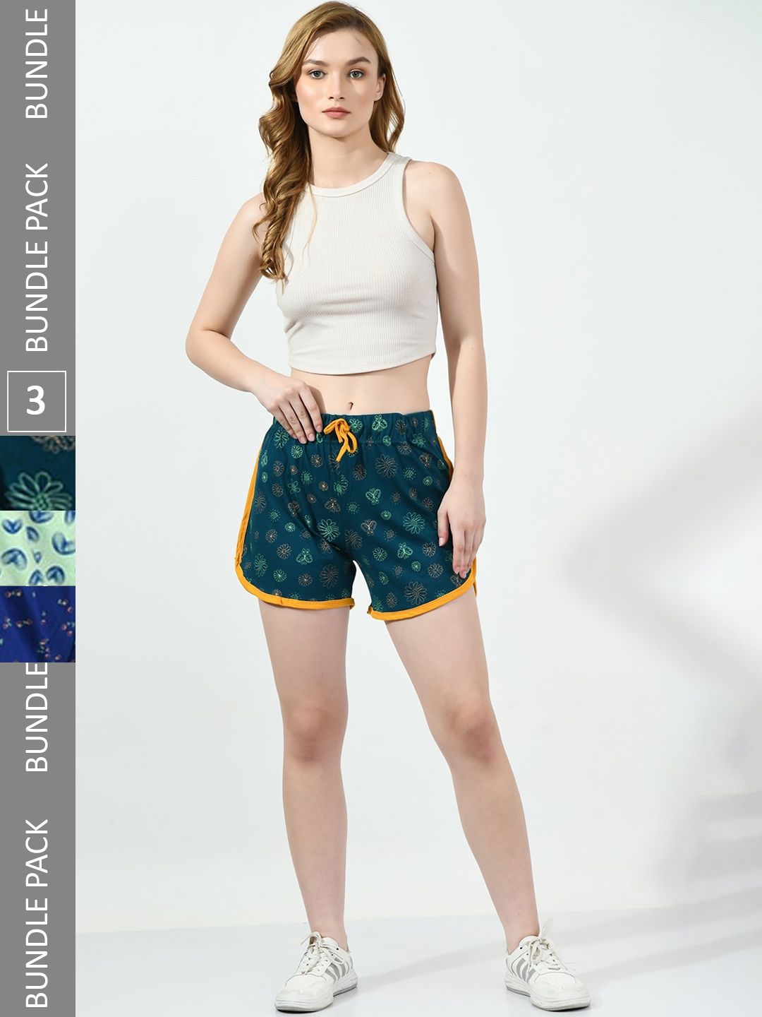 

BAESD Women Pack of 3 Conversational Printed Pure Cotton Hot Pants Shorts, Green