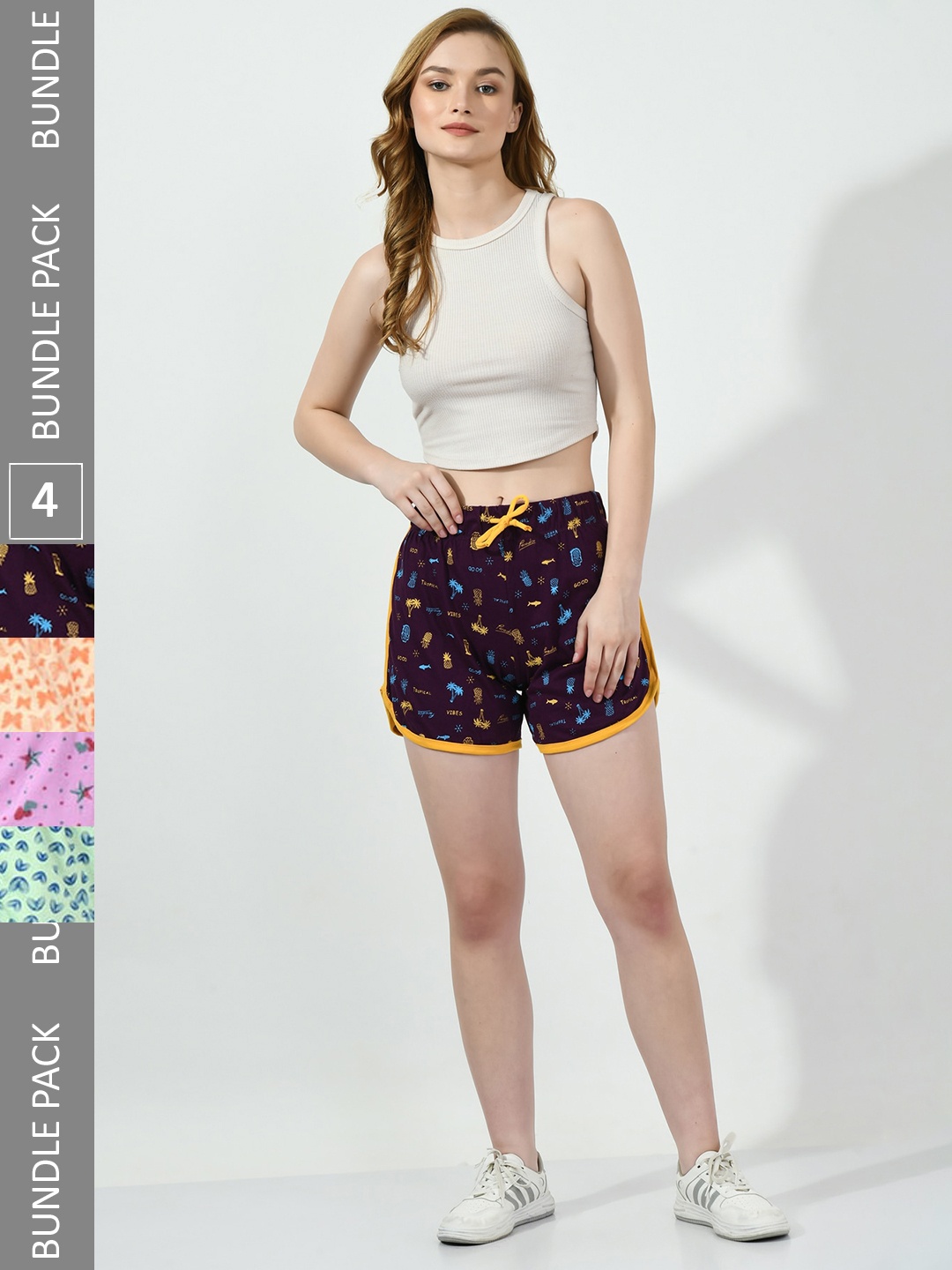 

BAESD Women Pack of 4 Conversational Printed Pure Cotton Hot Pants Shorts, Burgundy