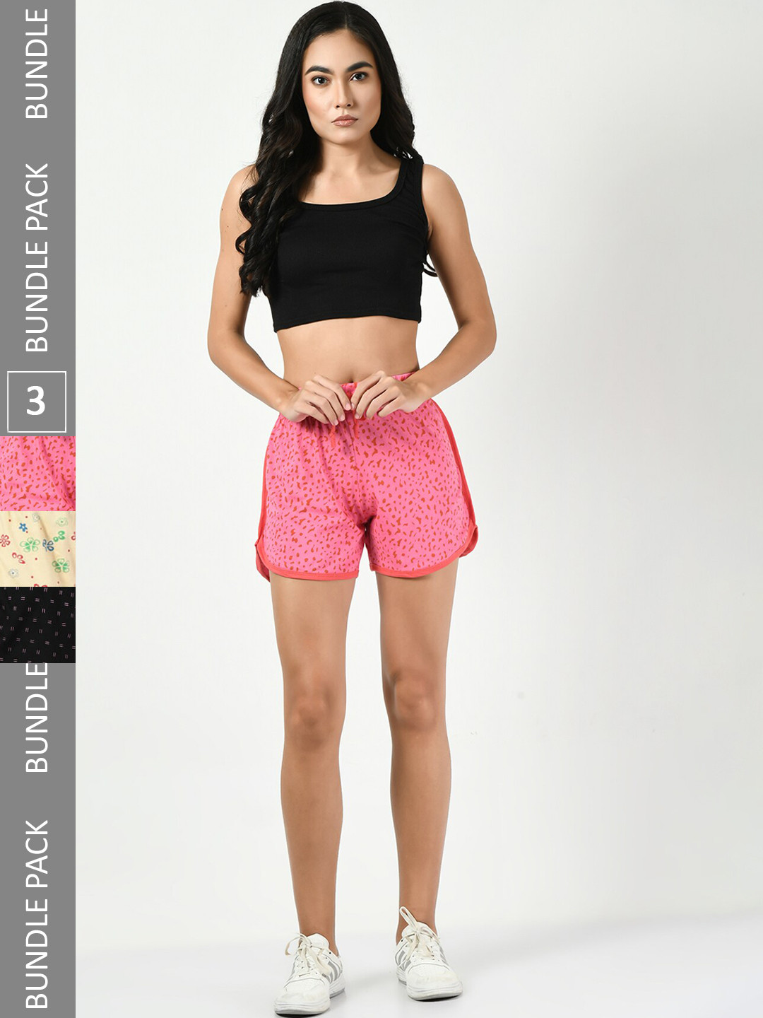 

BAESD Women Pack Of 3 Conversational Printed Mid-Rise Pure Cotton Shorts, Pink
