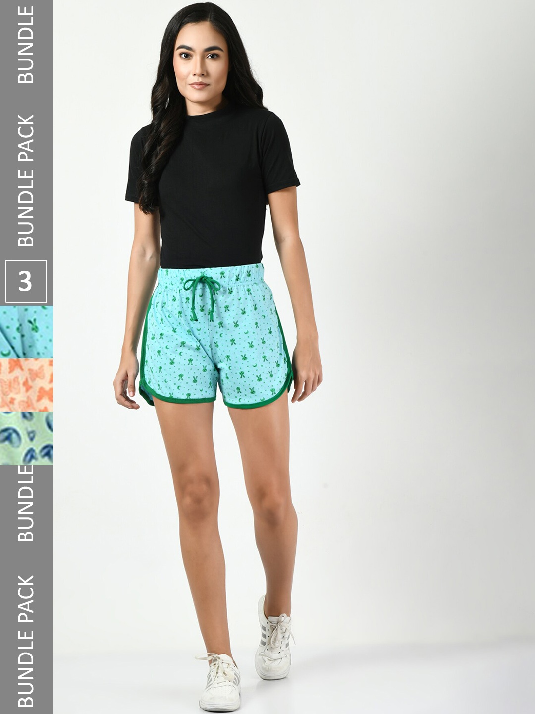 

BAESD Women Pack Of 3 Printed Pure Cotton Shorts, Blue