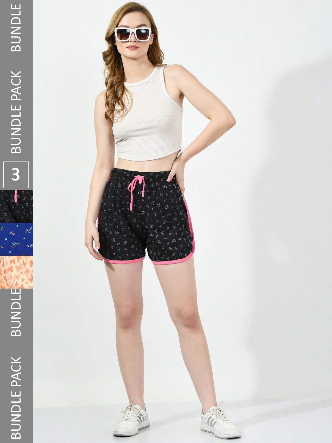 

BAESD Women Pack Of 3 Printed Pure Cotton Hot Pants Shorts, Black