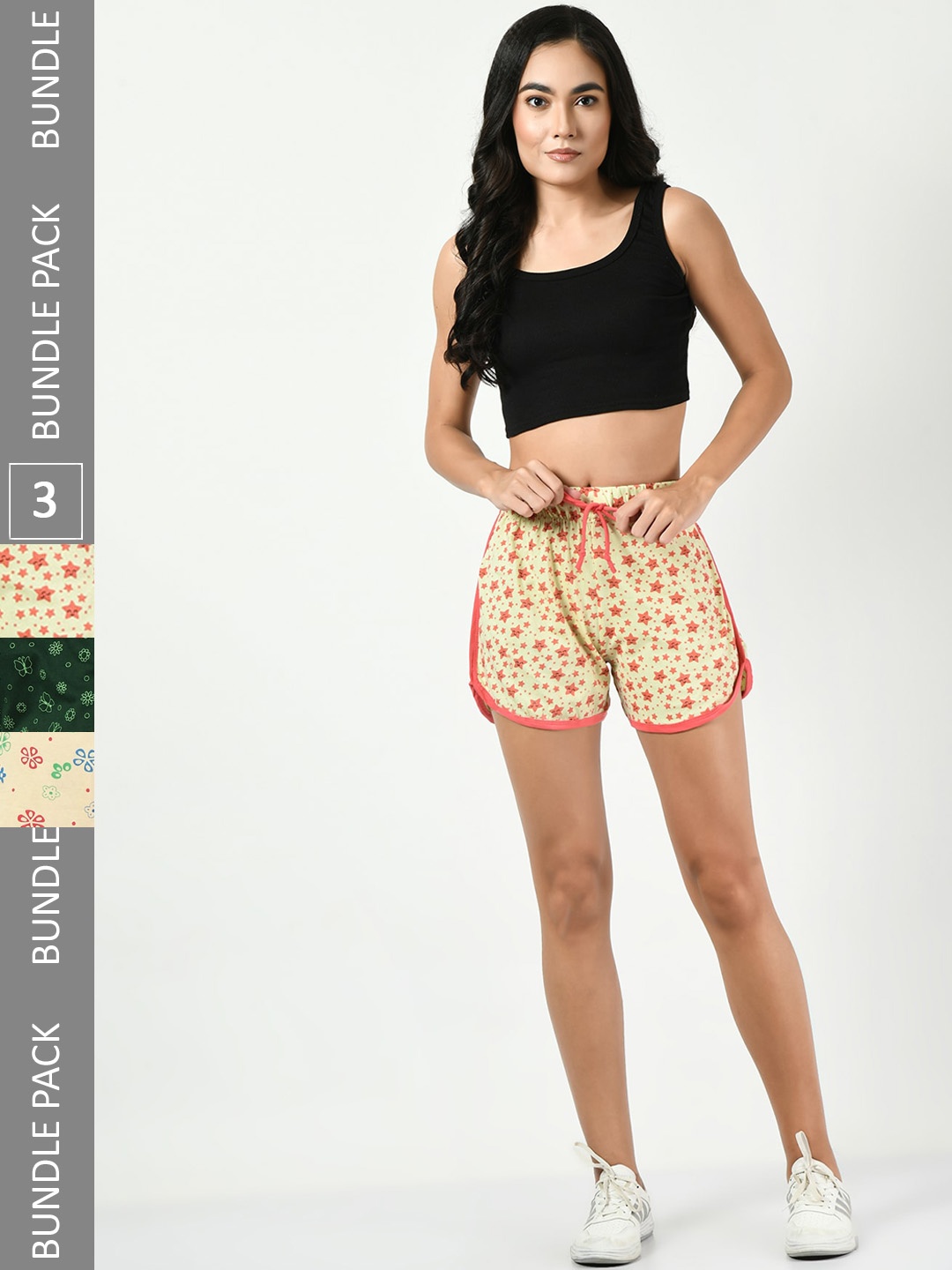 

BAESD Women Pack Of 3 Conversational Printed High-Rise Pure Cotton Shorts, Peach