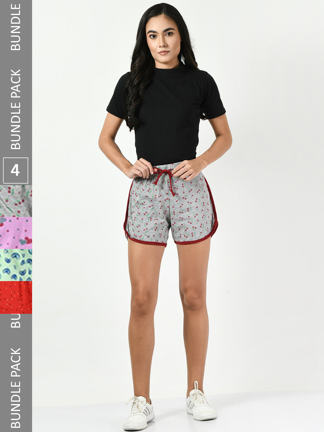 

BAESD Women Pack Of 4 Conversational Printed High-Rise Pure Cotton Regular Shorts, Grey