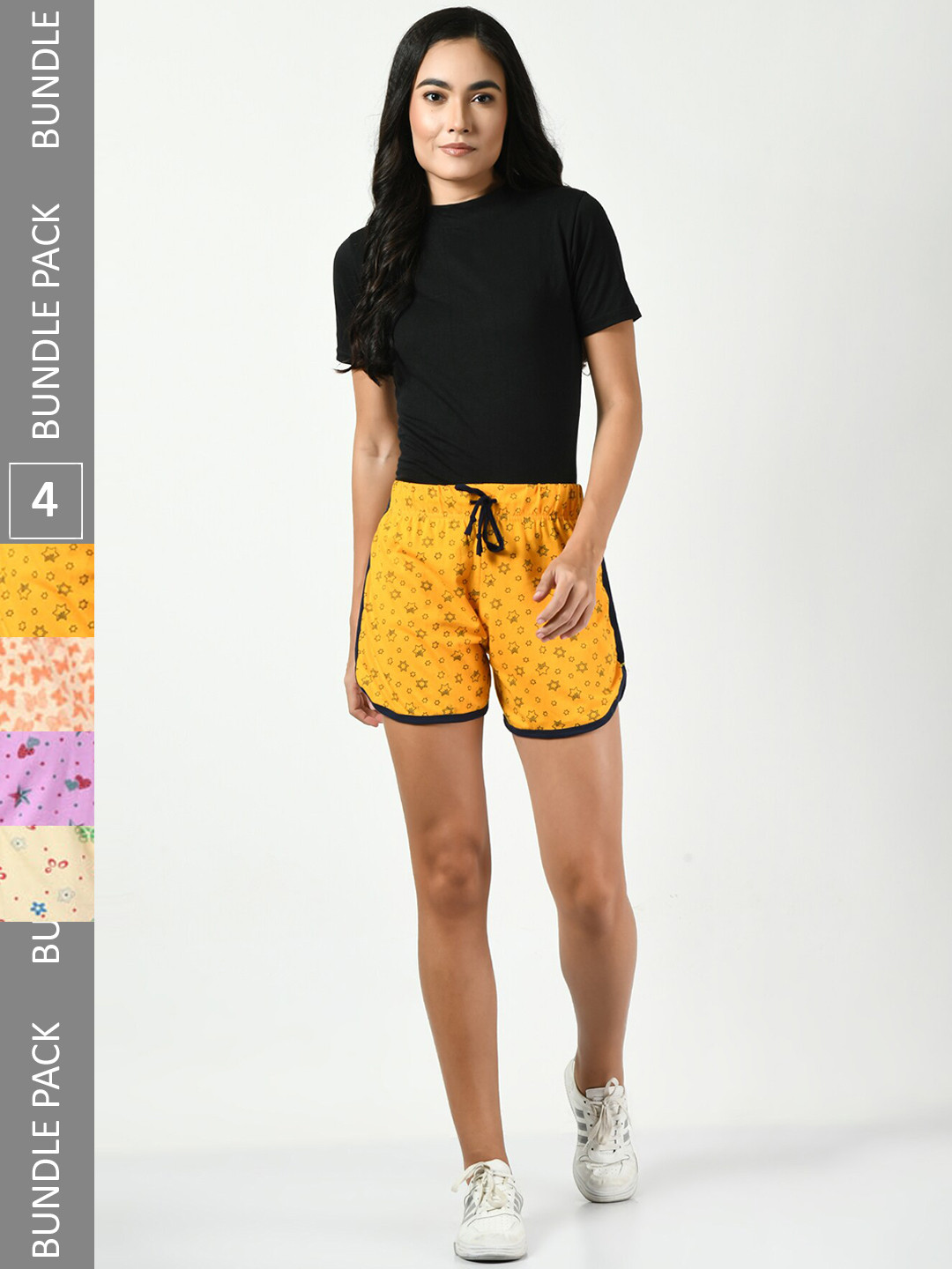 

BAESD Women Pack Of 4 Conversational Printed High-Rise Pure Cotton Regular Shorts, Orange