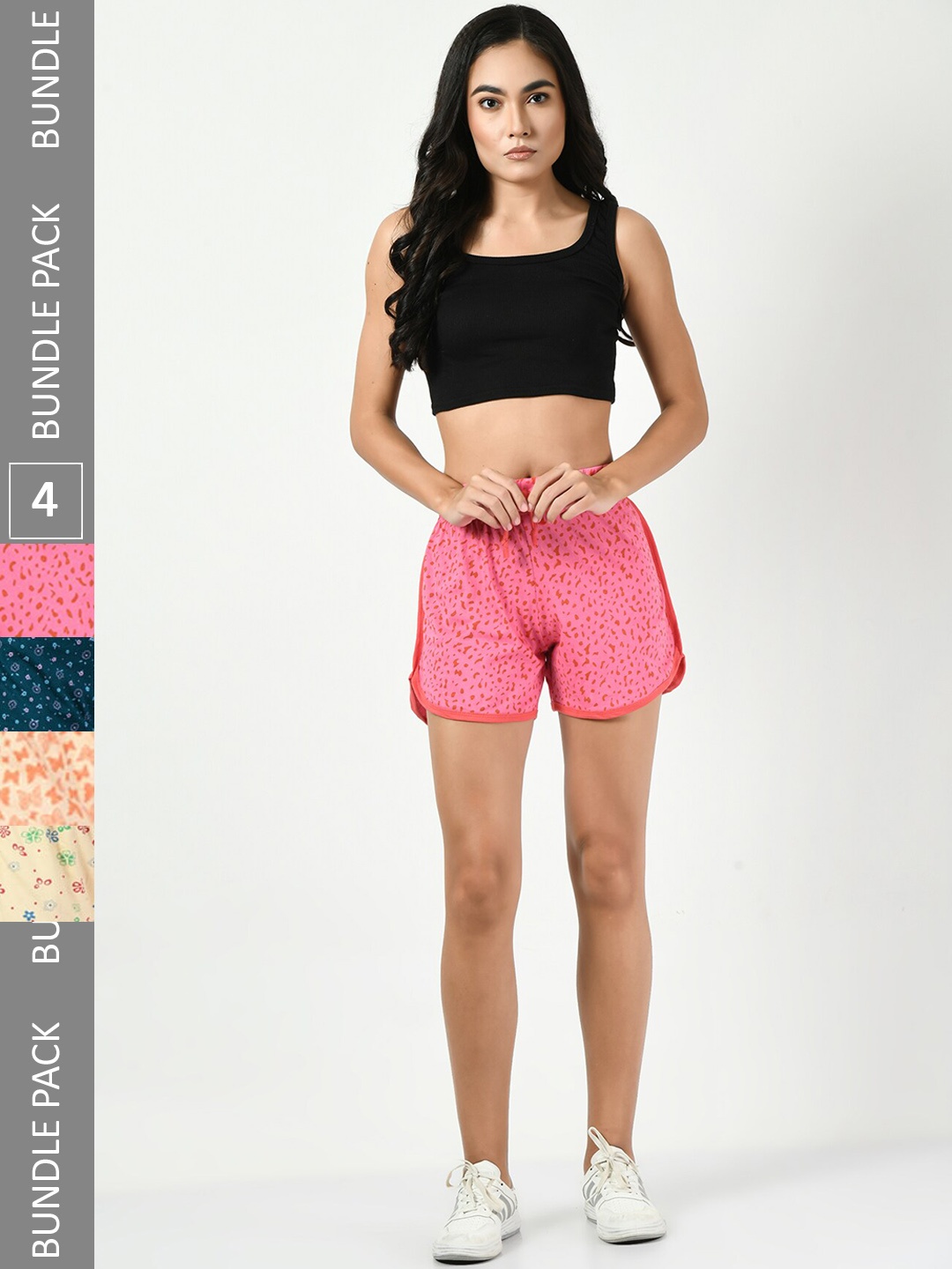 

BAESD Women Pack of 4 Conversational Printed High-Rise Pure Cotton Shorts, Pink