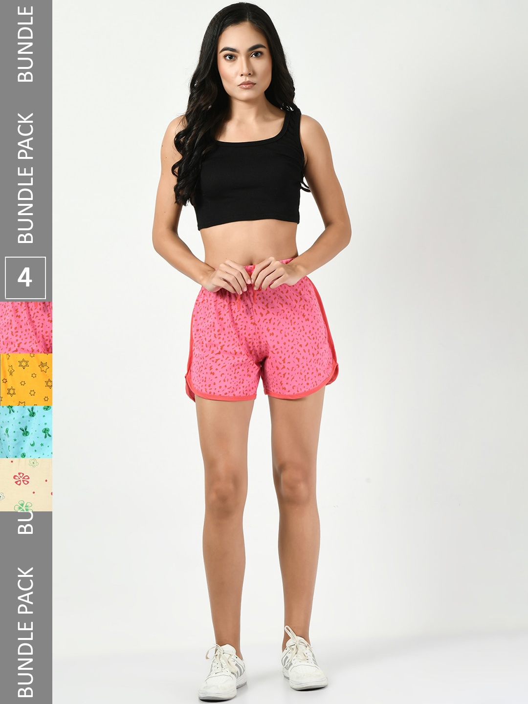 

BAESD Women Pack Of 4 Conversational Printed High-Rise Pure Cotton Shorts, Pink