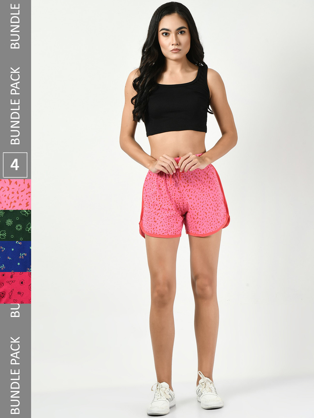 

BAESD Women Pack Of 4 Conversational Printed High-Rise Pure Cotton Shorts, Pink