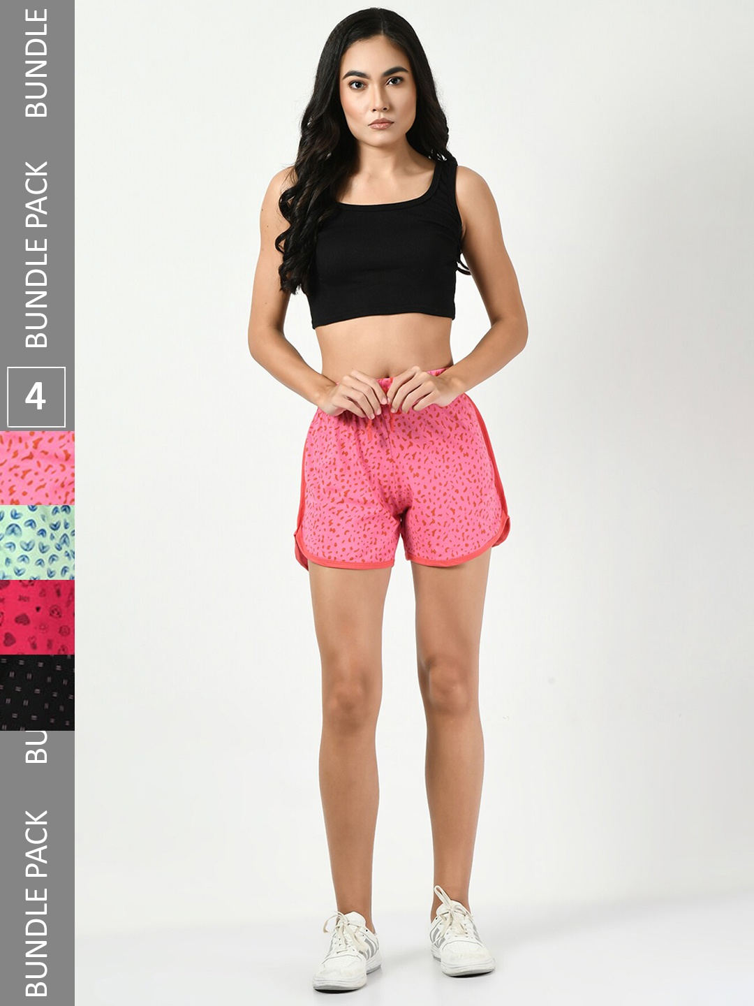 

BAESD Women Pack Of 4 Printed Pure Cotton Hotpant Shorts, Pink