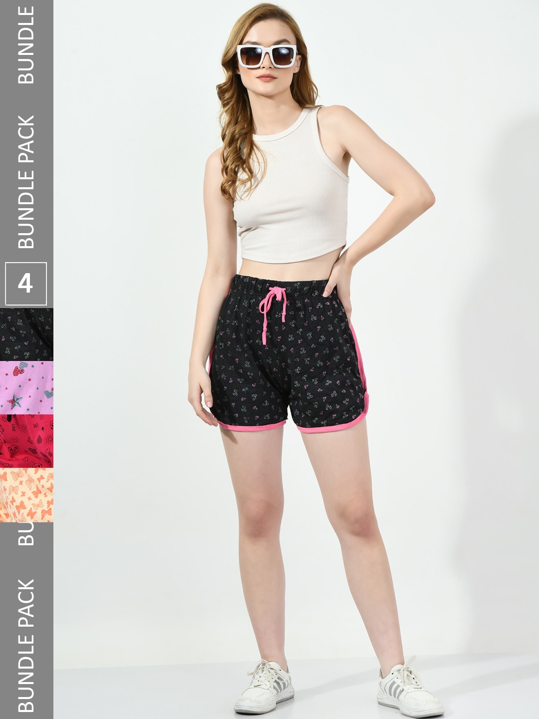 

BAESD Pack Of 4 Printed Cotton High-Rise Shorts, Black