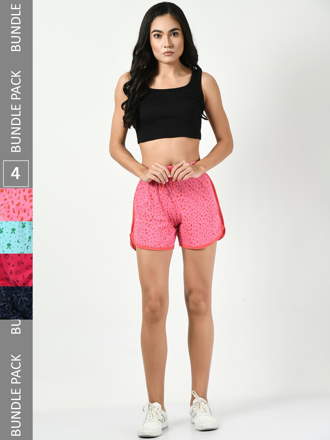 

BAESD Pack Of 4 Printed Cotton High-Rise Shorts, Rose