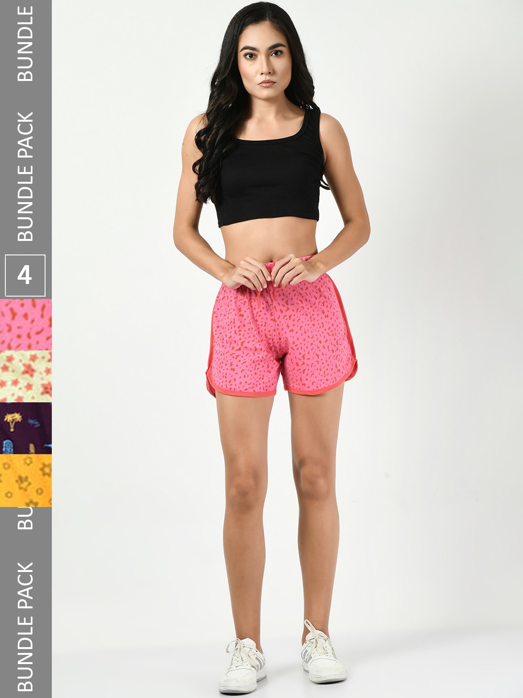

BAESD Women Pack Of 4 Printed Cotton High-Rise Shorts, Rose