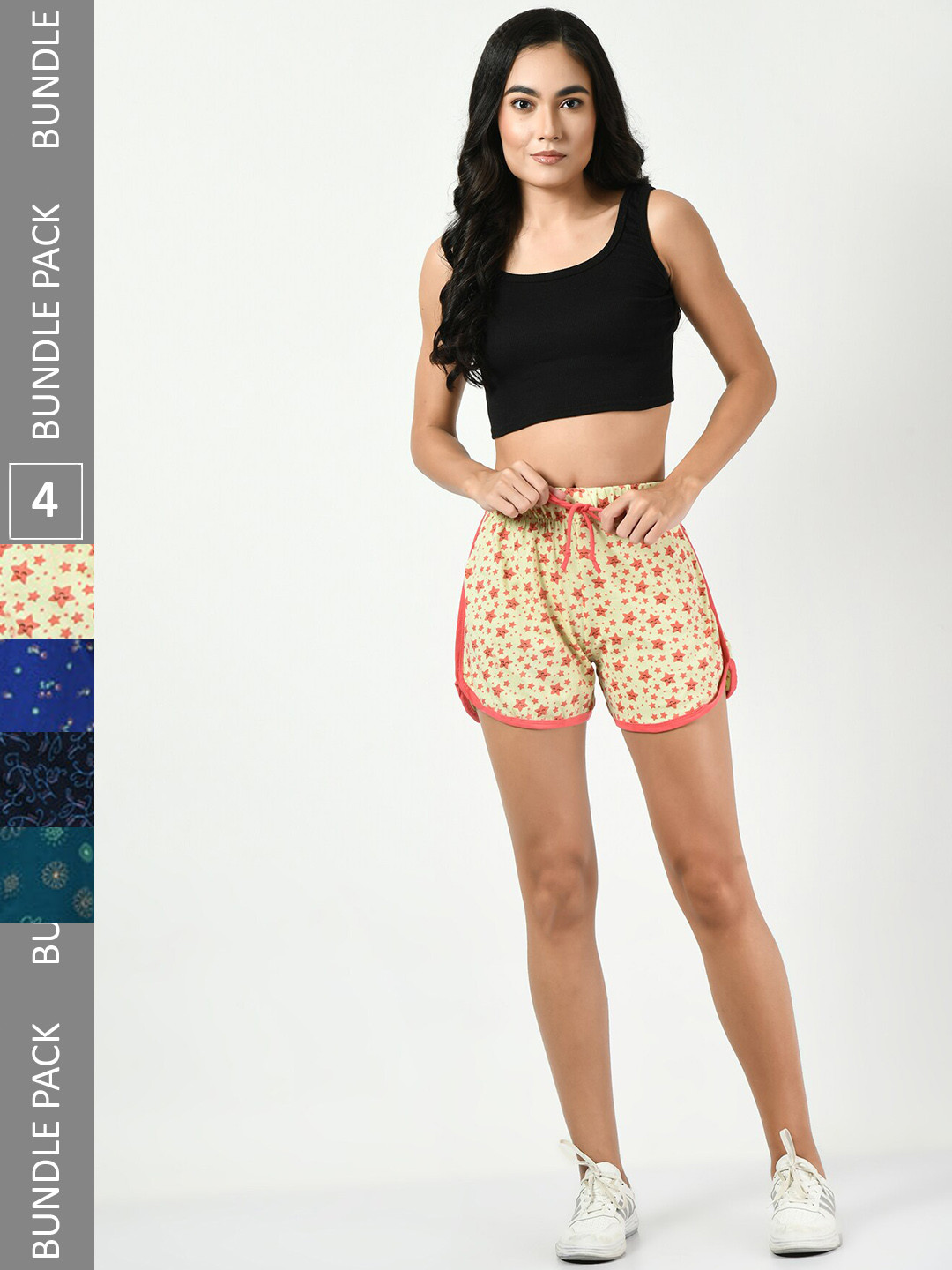 

BAESD Pack Of 4 Conversational Printed High-Rise Pure Cotton Shorts, Peach