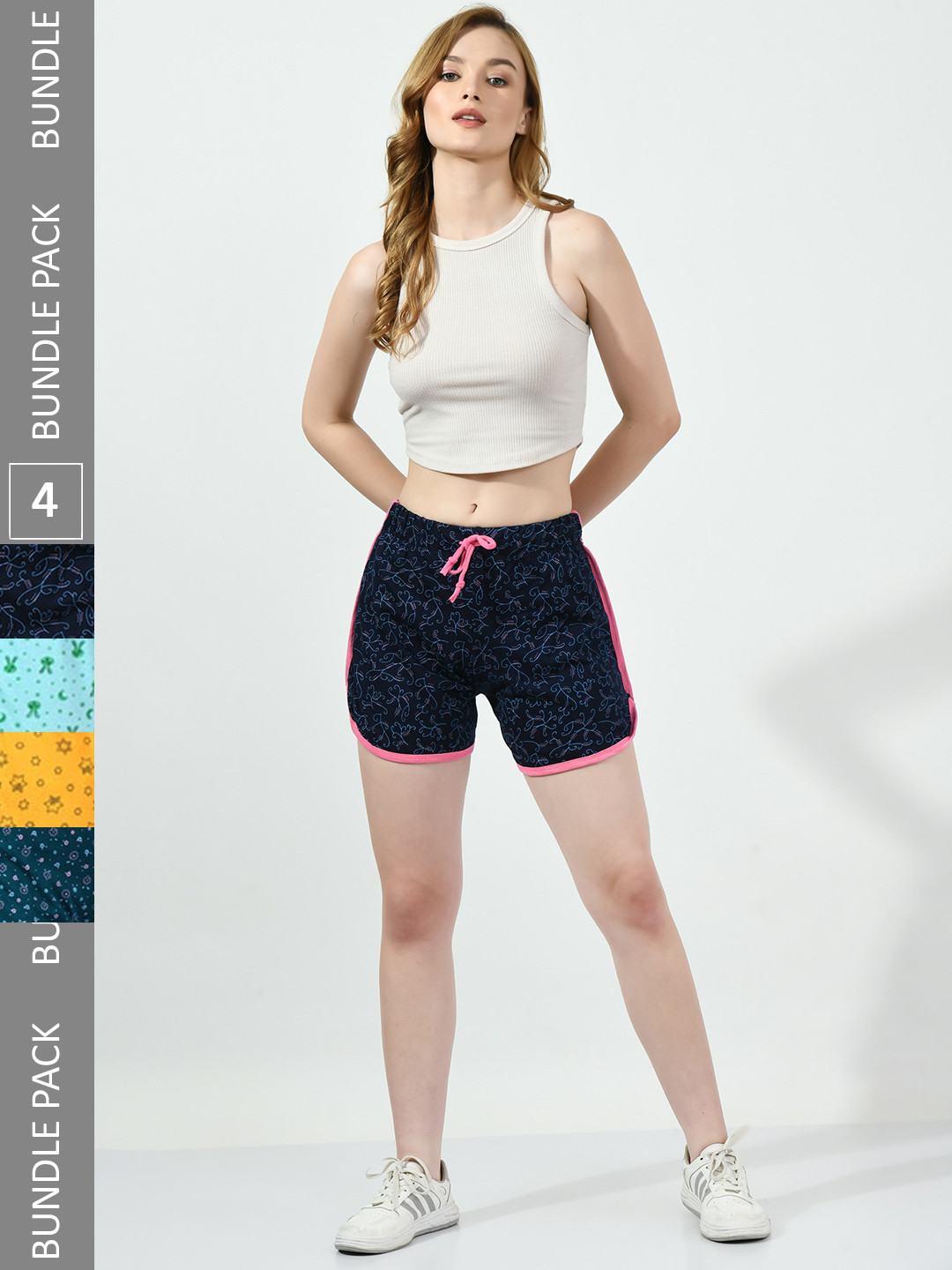 

BAESD Pack Of 4 Conversational Printed High-Rise Pure Cotton Shorts, Navy blue