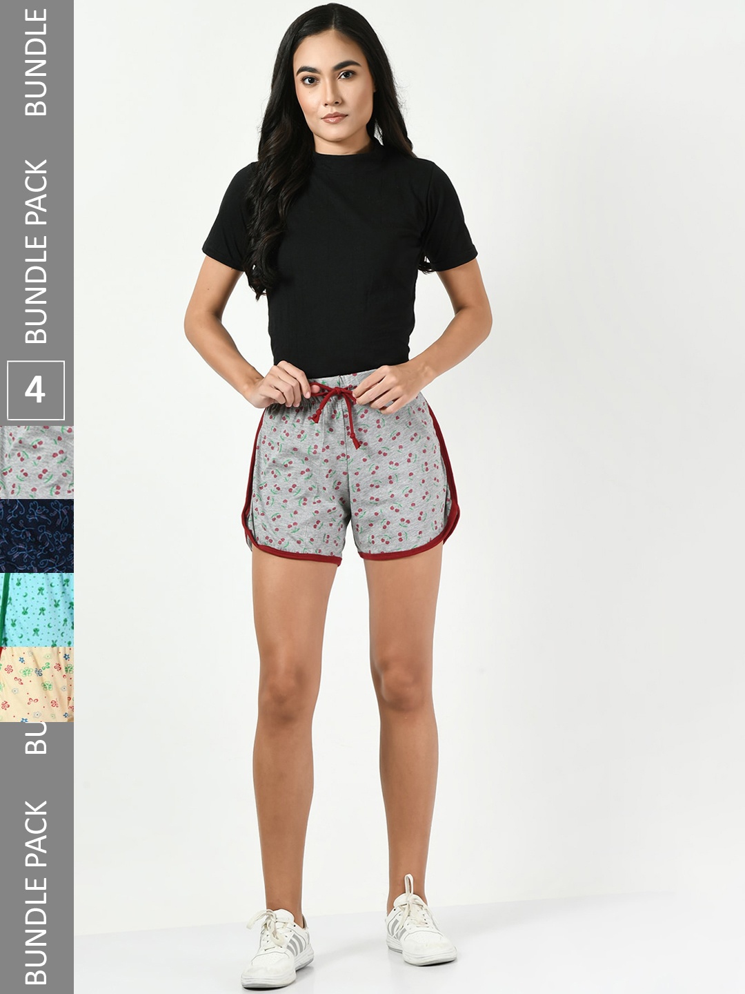 

BAESD Pack Of 4 Conversational Printed High-Rise Pure Cotton Shorts, Grey