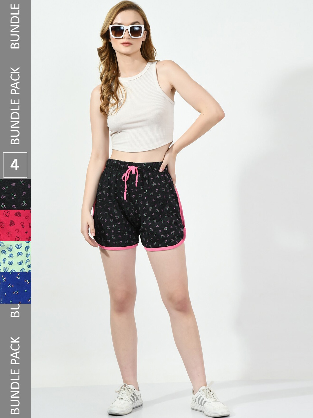 

BAESD Pack Of 4 Conversational Printed High-Rise Pure Cotton Shorts, Multi