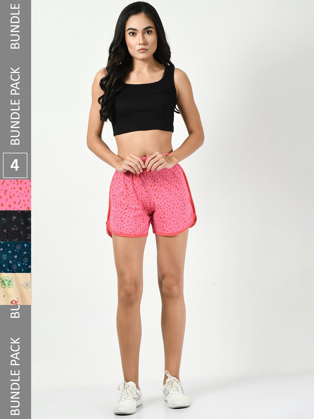 

BAESD Women Pack of 4 Printed High-Rise Cotton Shorts, Pink