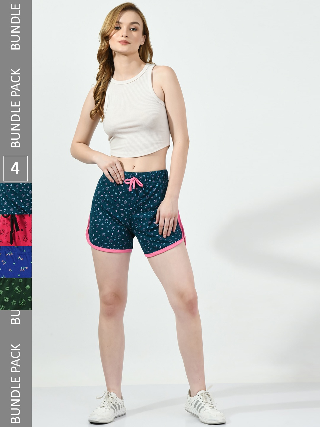 

BAESD Women Pack of 4 Printed High-Rise Cotton Shorts, Teal
