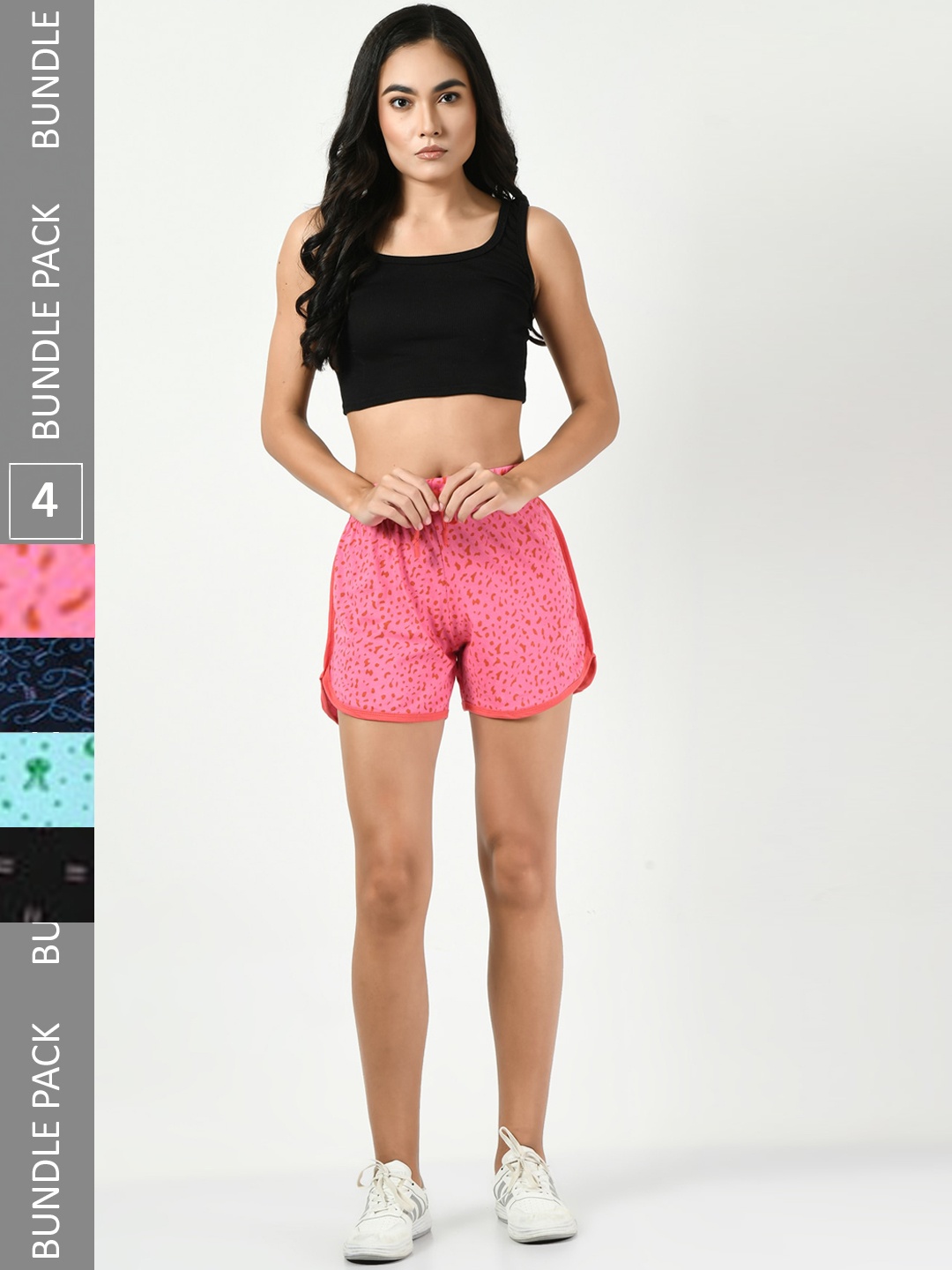 

BAESD Women Pack of 4 Printed High-Rise Cotton Shorts, Pink