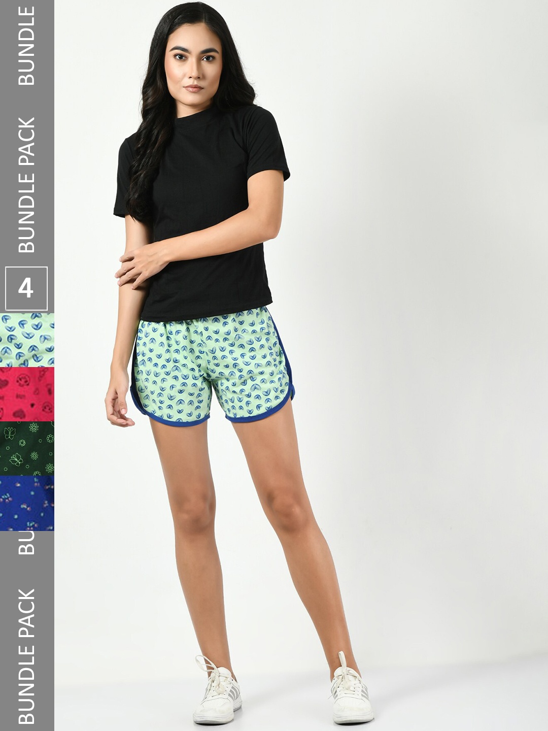 

BAESD Women Pack of 4 Printed High-Rise Cotton Shorts, Sea green