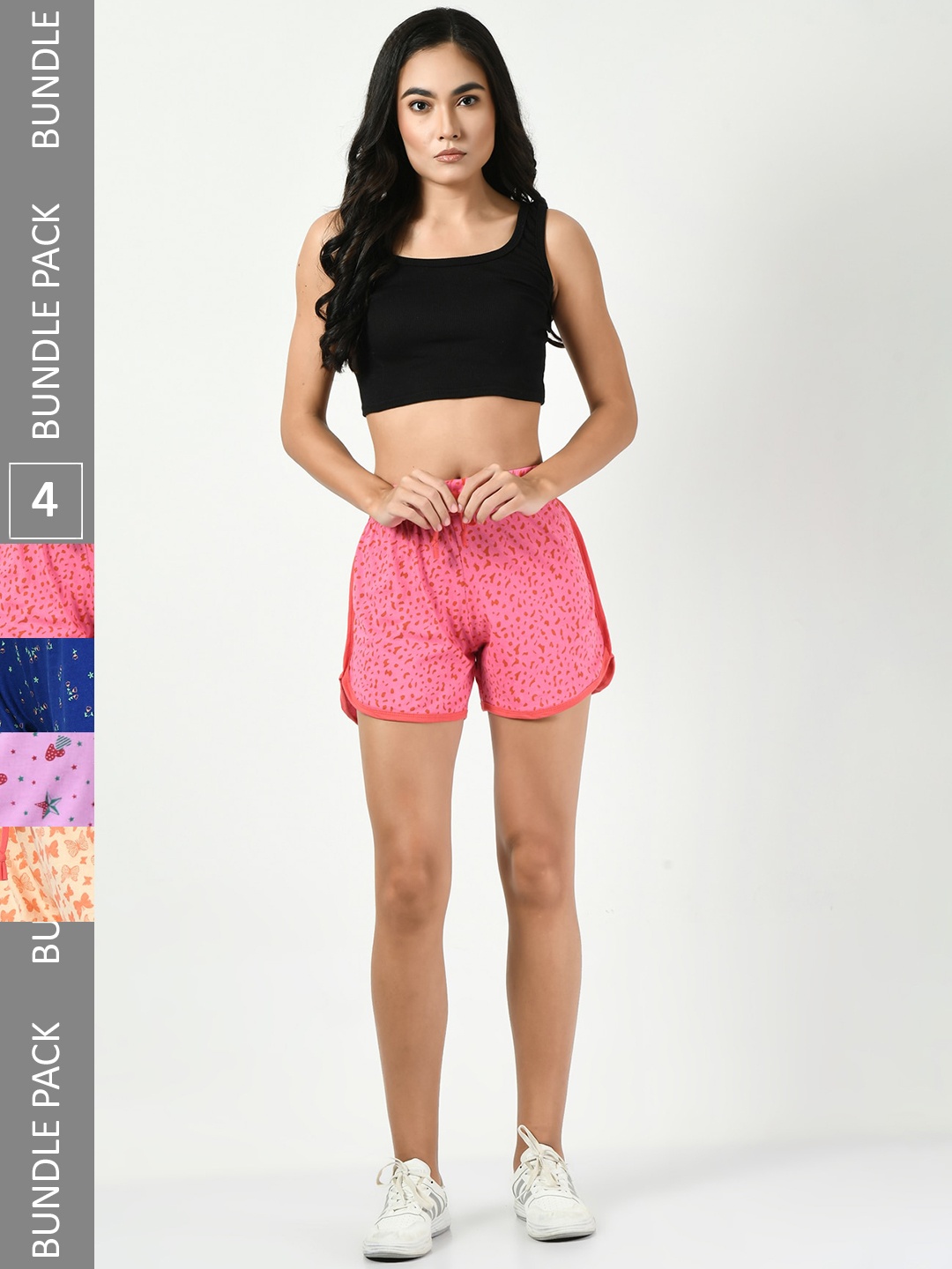 

BAESD Women Pack of 4 Printed High-Rise Cotton Shorts, Pink