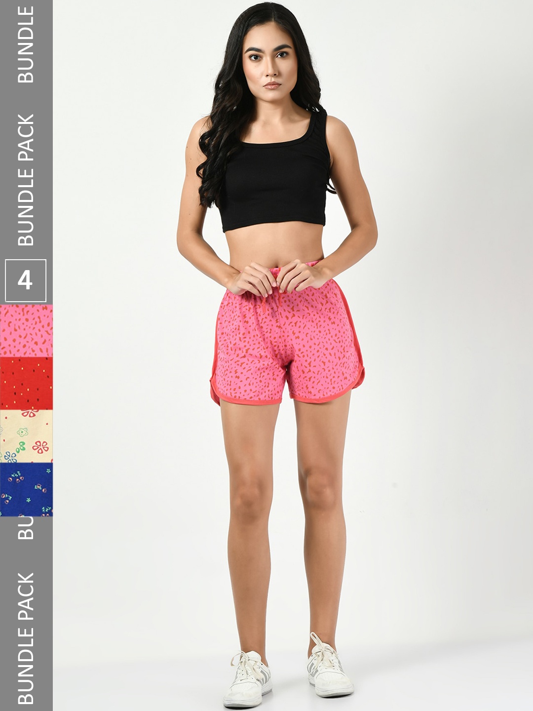 

BAESD Pack Of 4 Women Printed High-Rise Pure Cotton Shorts, Pink