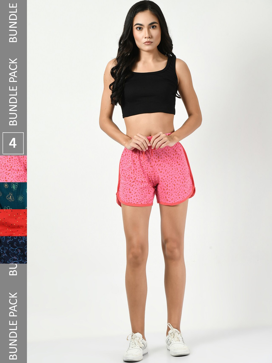 

BAESD Pack Of 4 Women Printed High-Rise Pure Cotton Shorts, Pink