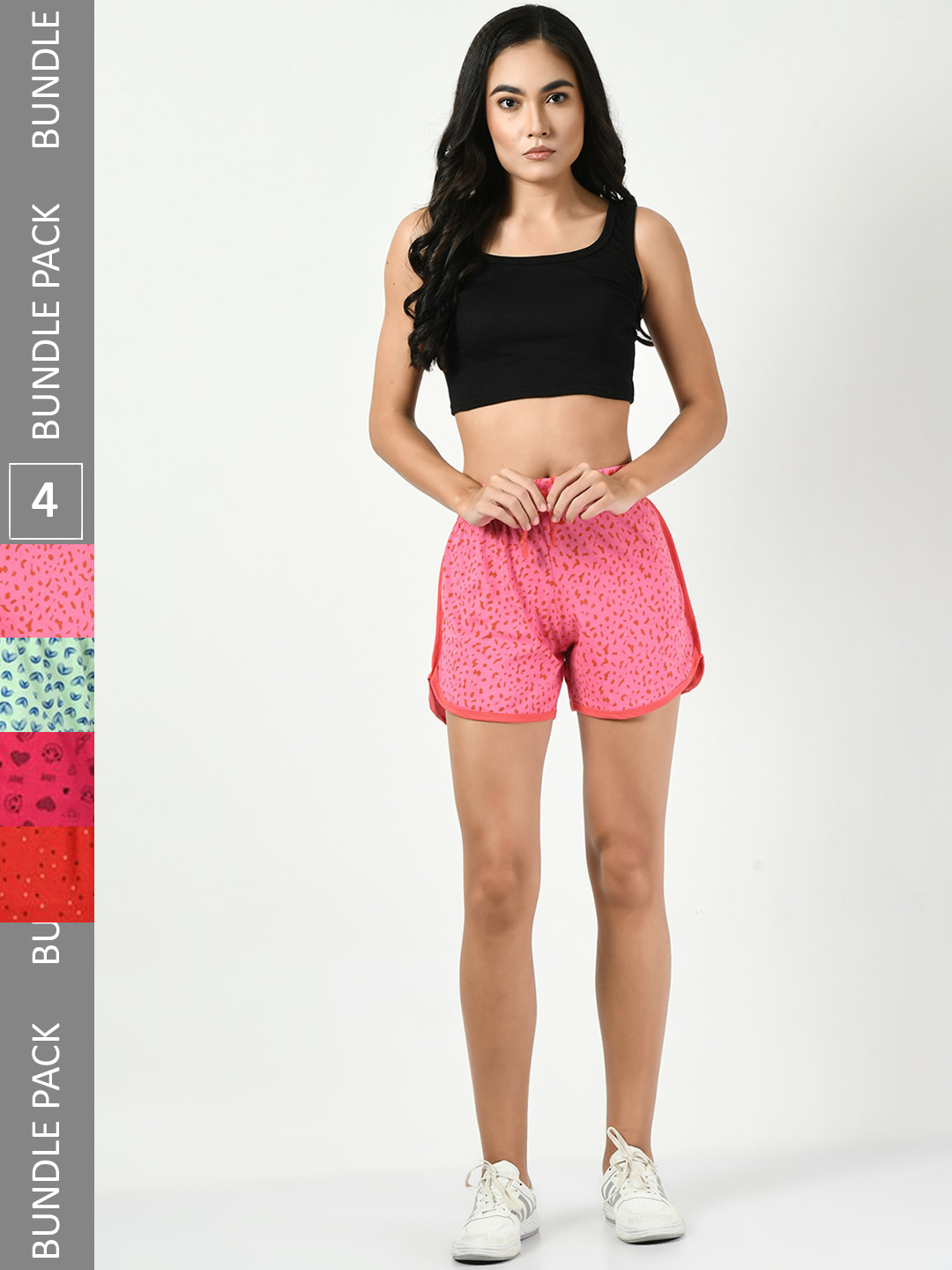 

BAESD Pack Of 4 Women Printed High-Rise Pure Cotton Shorts, Pink