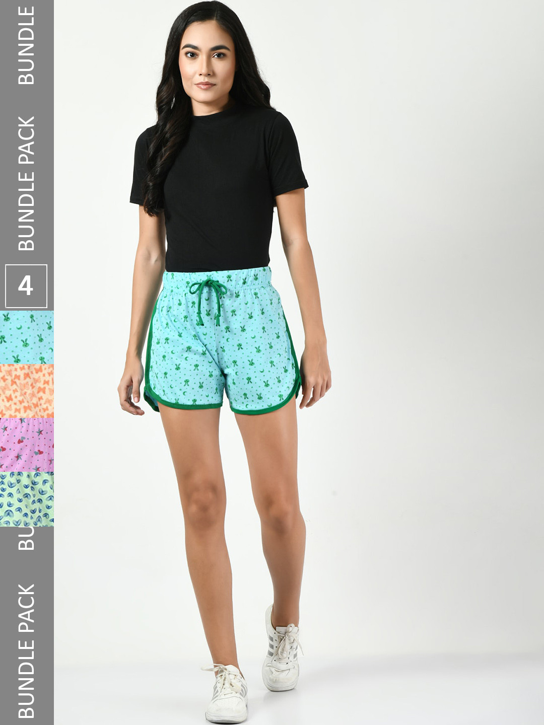 

BAESD Pack Of 4 Women Printed High-Rise Pure Cotton Shorts, Blue