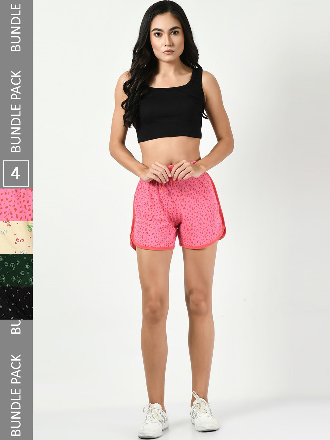 

BAESD Pack Of 4 Women Printed High-Rise Pure Cotton Shorts, Pink
