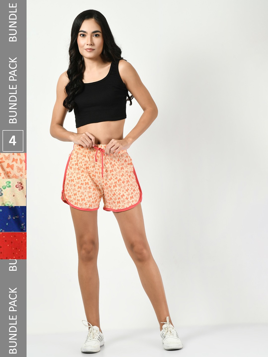 

BAESD Pack Of 4 Printed High-Rise Pure Cotton Casual Shorts, Orange