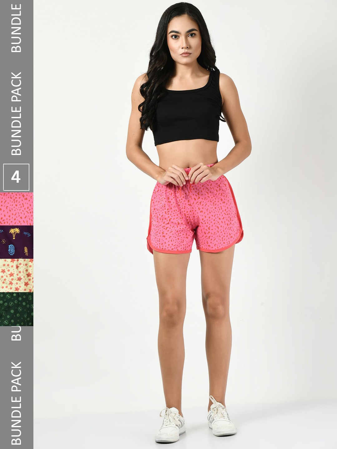 

BAESD Pack Of 4 Printed High-Rise Pure Cotton Casual Shorts, Pink