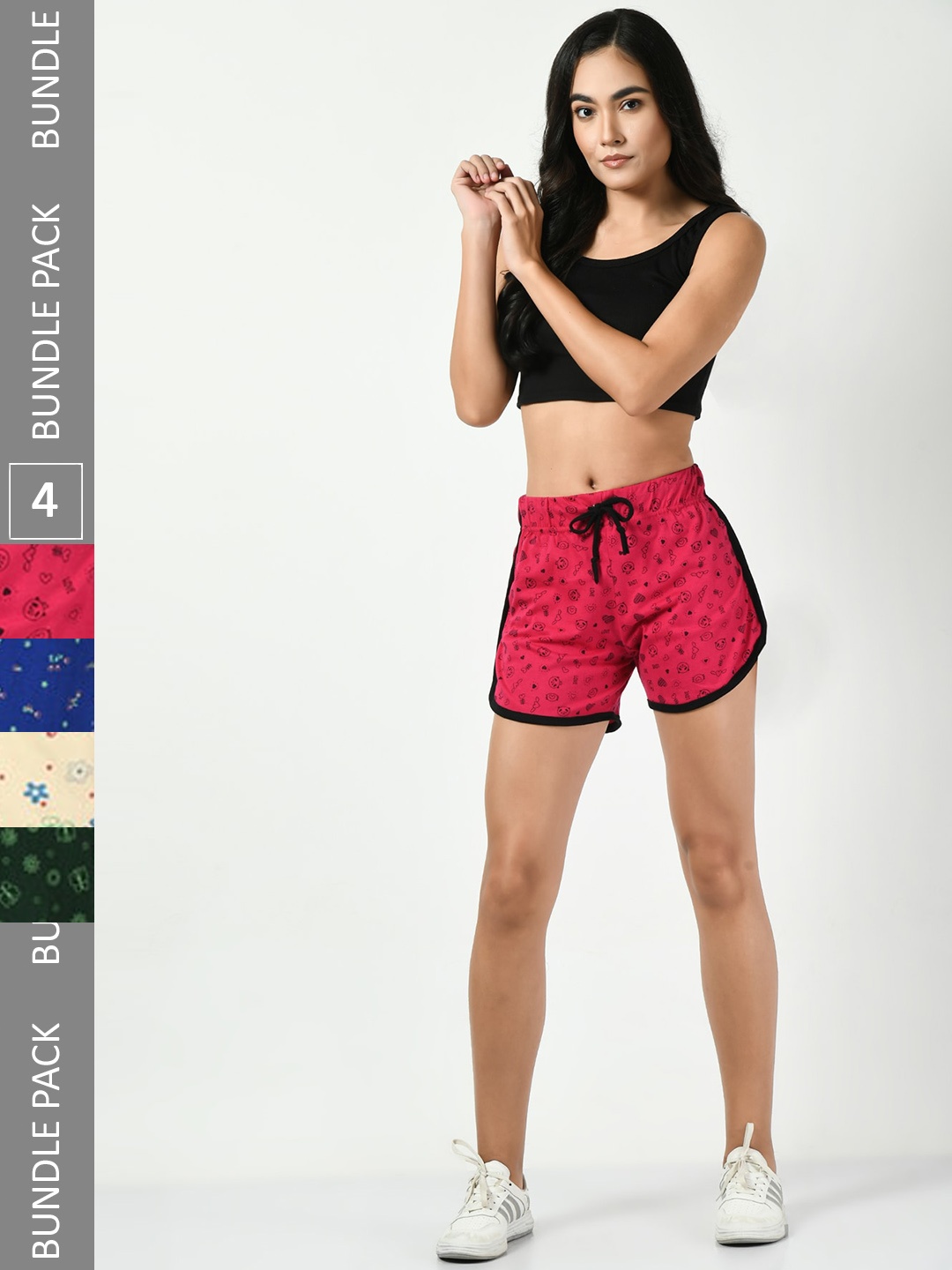 

BAESD Pack Of 4 Printed High-Rise Pure Cotton Casual Shorts, Pink